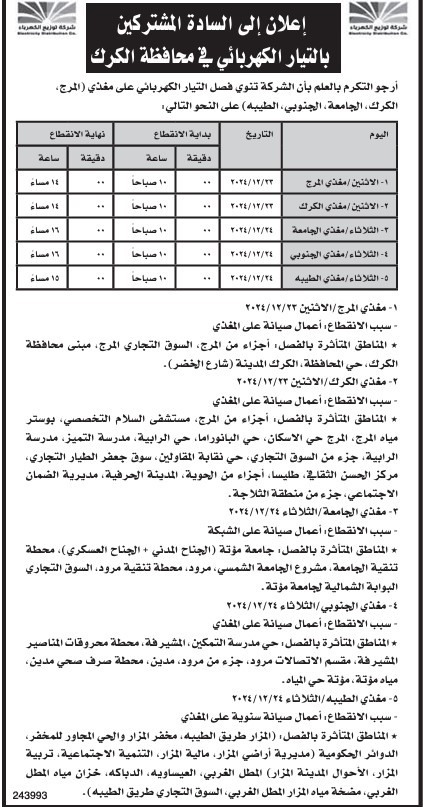 Image1 1220241975112843838763 فصل مبرمج للكهرباء في الأردن الأسبوع المقبل.. ننشر المواعيد والمناطق المتأثرة