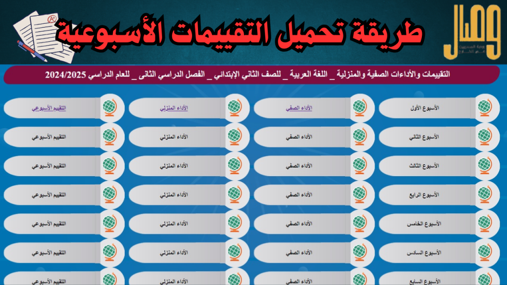 رابط تحميل التقييمات الاسبوعية للصف الأول الإعدادي 2025 عبر بوابة التعليم الإلكتروني