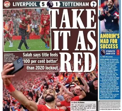 122025 4 28 12 40 بالصور.. محمد صلاح يتصدر عناوين الصحف البريطانية بعد تتويج ليفربول بالدوري الإنجليزي